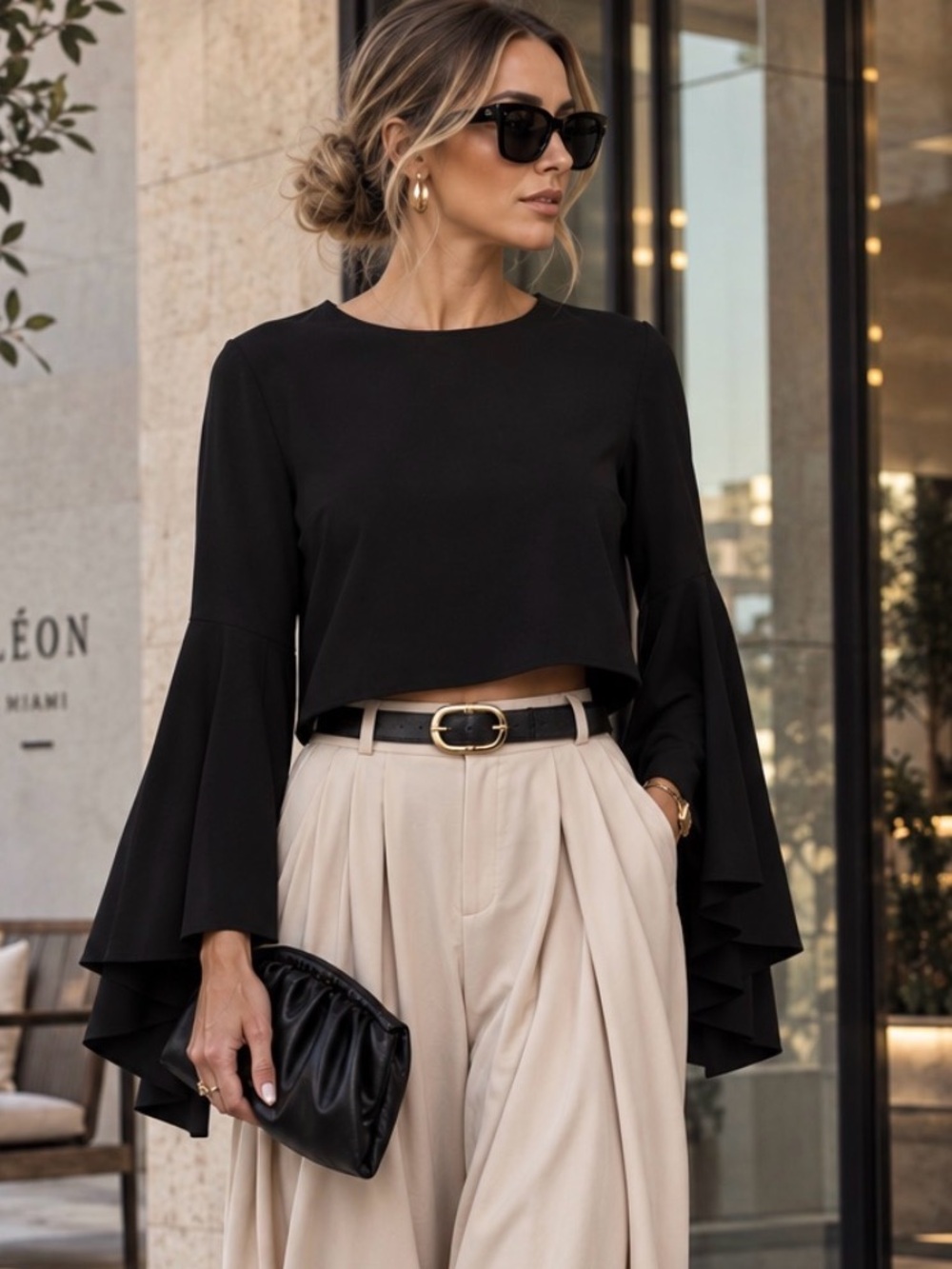 Mustard Seed Bell Sleeve Crop Top